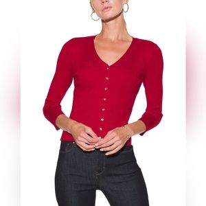 WHBM ribbed red rose cropped cardigan L